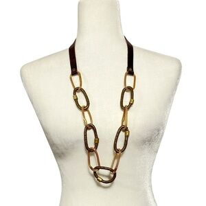 HAGAR SATAT Link Necklace Leather / Goldtone